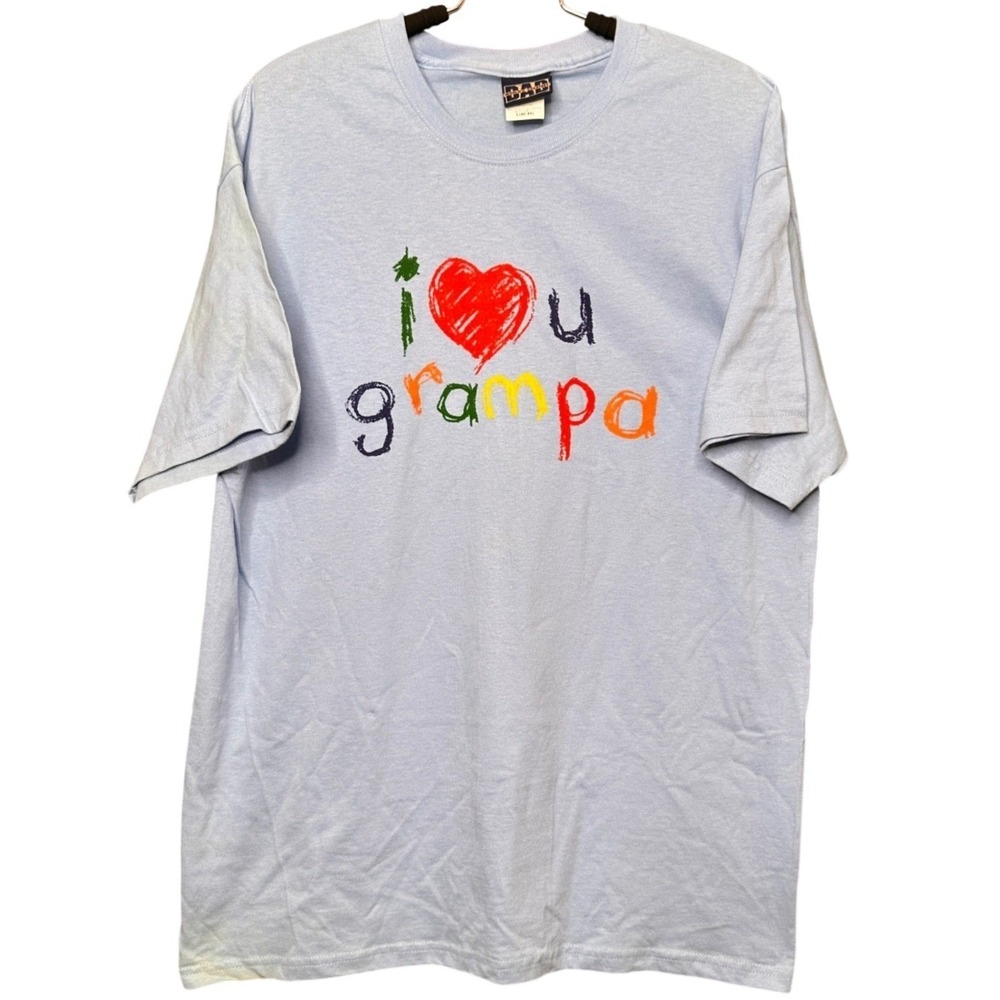 VTG World's Greatest Dad I Love U Grampa Graphic T-Shirt Light Blue Large 42-44